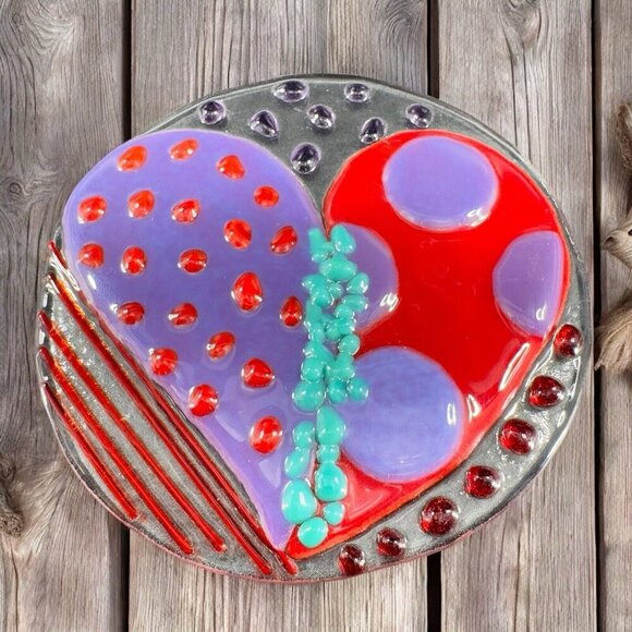 Anne Nye Fused Art Glass Fused Multicolored Round Glass Plate Dish Hand Made - Picture 1 of 10